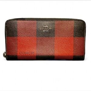 COACH Accordion Zip Wallet | Red Black Buffalo Plaid | Style C2135 | EUC